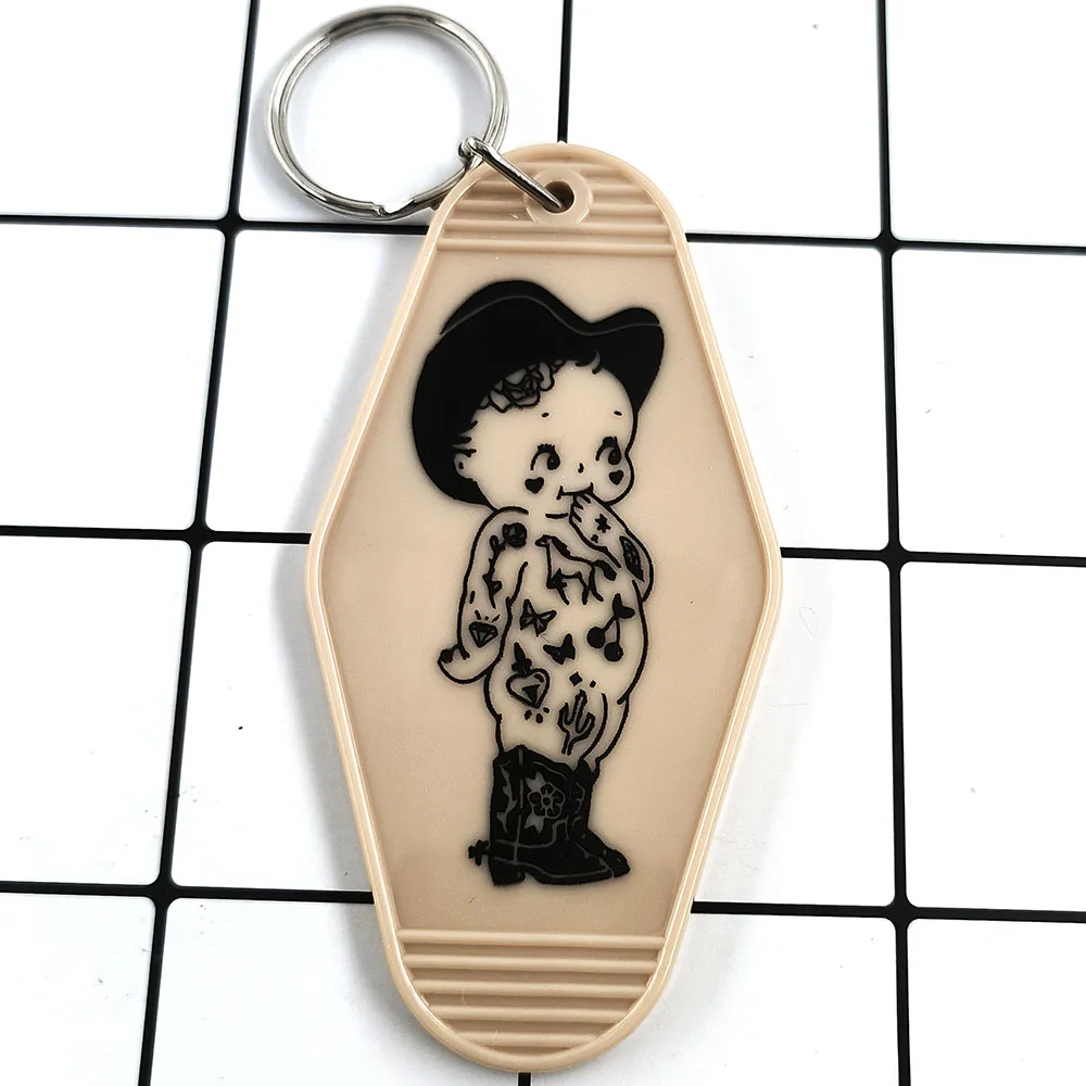 West Cowboy Kewpie مفتاح العلامة الإبداعية شخصية كرتونية الأجهزة الطرفية المفاتيح أزياء الأطفال رسم بسيط البلاستيك Keytag هدية #1