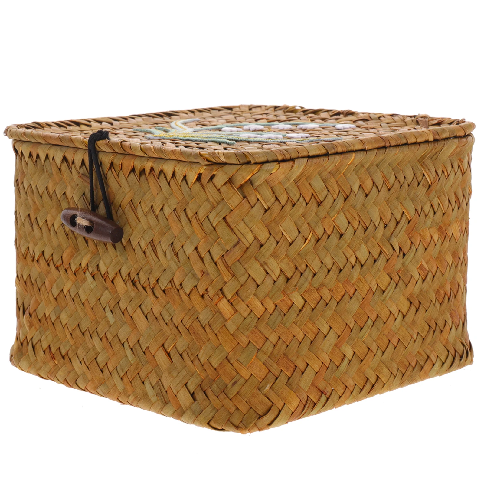 

Rattan Gift Box Woven Basket Desktop Wood Sundry ganizer Rectangular H crafted Storage Container Durability Texture Farmhouse