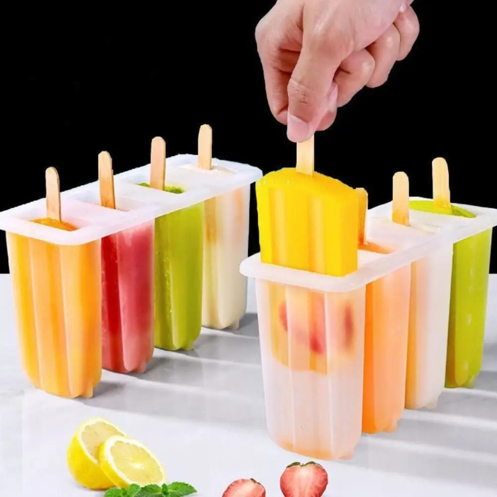 Molde de helado de 4 eslabones, molde de paletas reutilizables, palitos de helado DIY con cubierta, herramientas de molde de paletas caseras