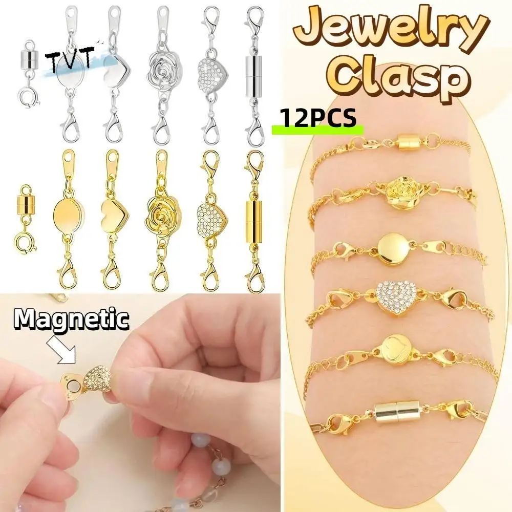 

12Pcs Gold/Silver Magnetic Bracelet Extender Double Head Lobster Magnetic Locking Jewelry Converters Clasp for DIY Handmade