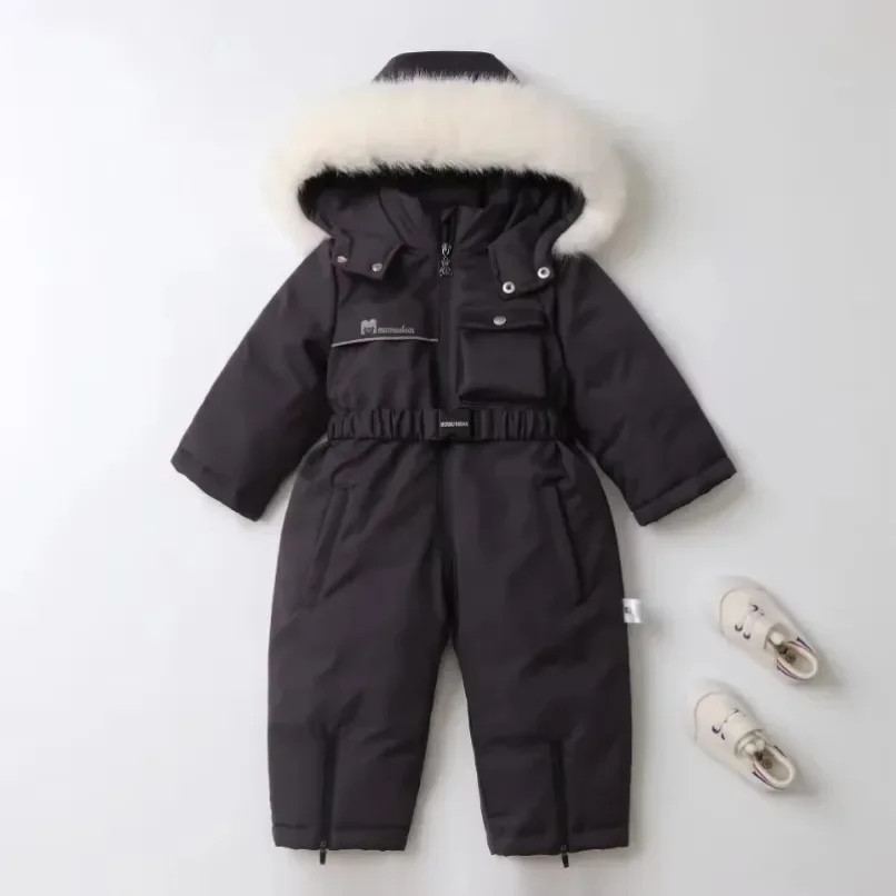 

Winter Kid's Ski Suit 2-5Y Fur Lining Boy Snow Suit Wear Girsl Warm 2024 Overalls Children's Thicken Snowsuit Jumpsuit New