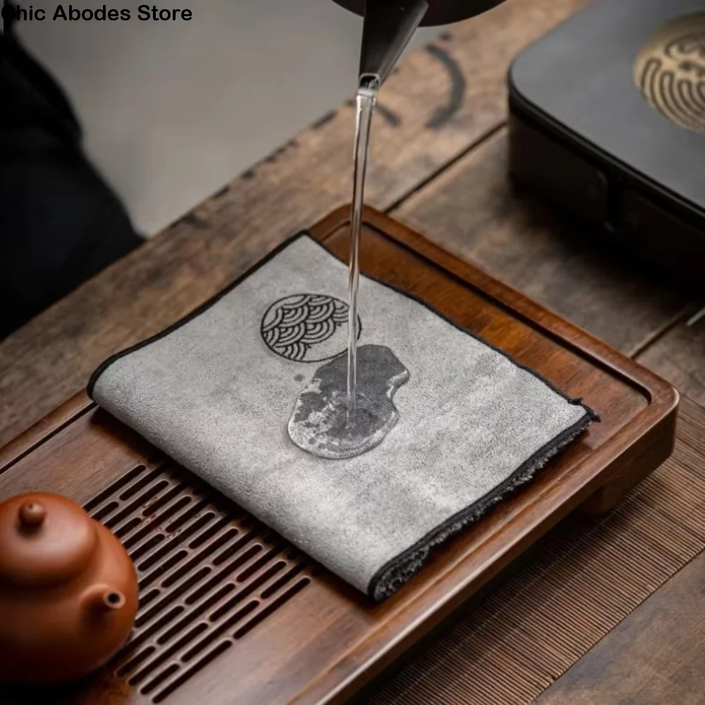 

4 Pcs/Set Water Absorption Vintage Tea Towel Embroidered Pattern Double-sided Coffee Table Cloth Thickened Soft Tea Table Pad