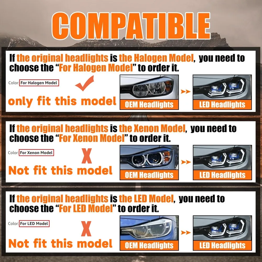 

LED Headlight Assembly M3 Style For 2012-2015 BMW F30 F31 3-Series Sedan LED DRL Projector Headlights