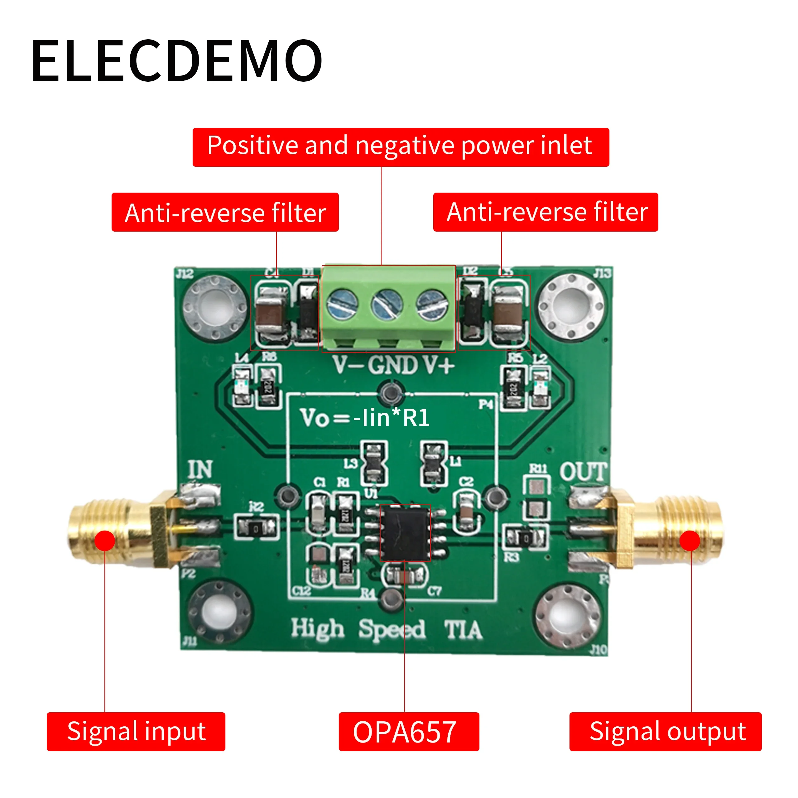 Moduł fotoelektryczny TIA I-V, szybki wzmacniacz transimpedancyjny z wejściem JFET, zestaw DIY, do detektora APD PIN, OPA657/AD825/OPA847 — zdjęcie produktu 3