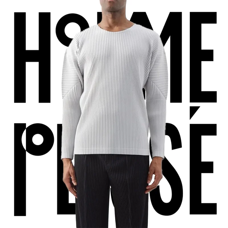 Pleats Original Pleated T-shirt 2024 Spring And Summer New Long-sleeved Round Neck Men's Tops Round Neck T-shirt Casual Clothing