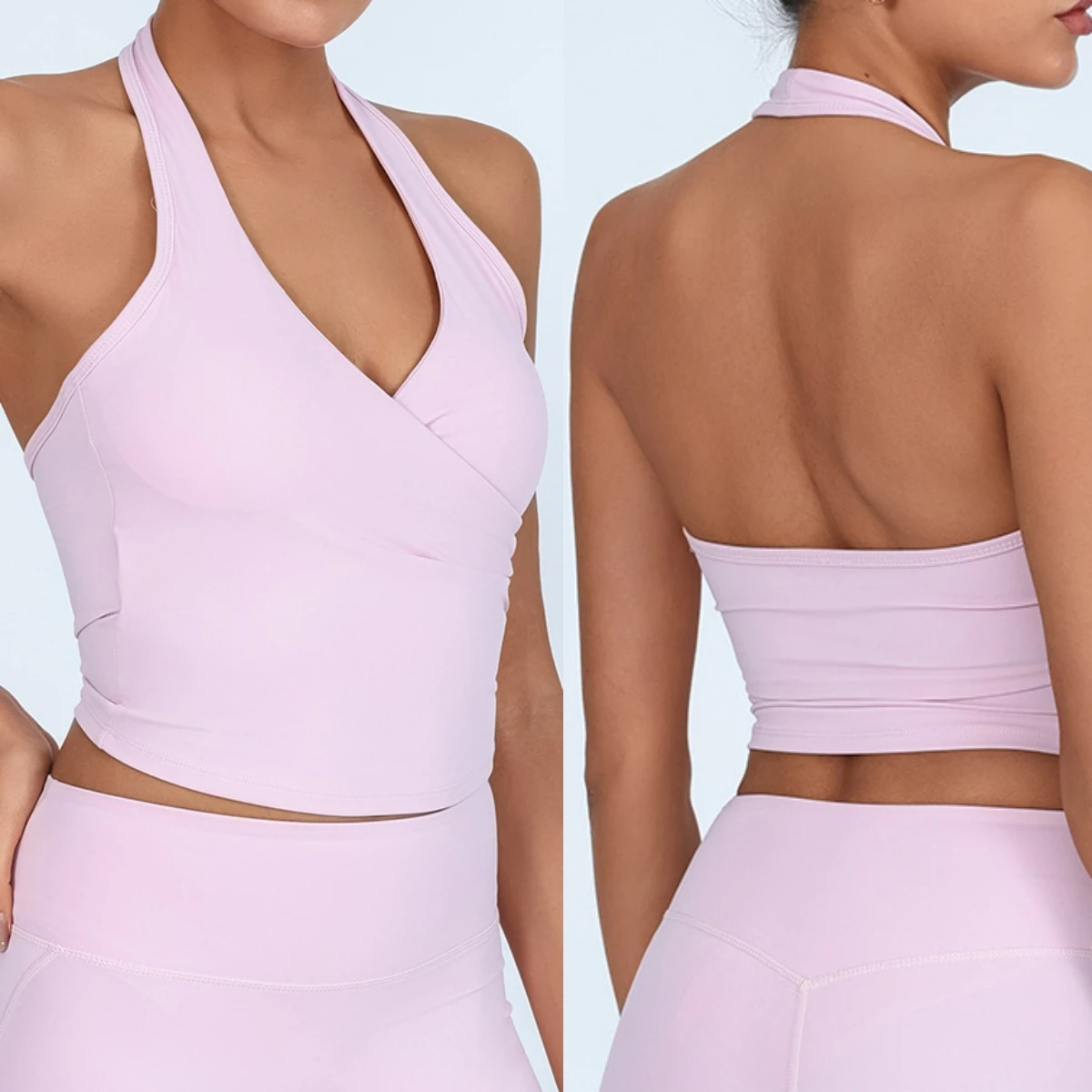 

Бюстгальтер с подвесным воротником Спортивный бюстгальтер Бесшовное спортивное нижнее белье Бюстгальтер с открытой спиной Фитнес Йога Топ Бюстгальтеры Поддержка Женский укороченный топ для тренировок в тренажерном зале