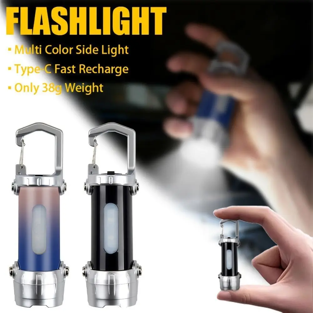 

Powerful LED Mini Keychain Flashlight USB Rechargeable Handheld Design Outdoor Camping Torch Red Blue Light Super Bright