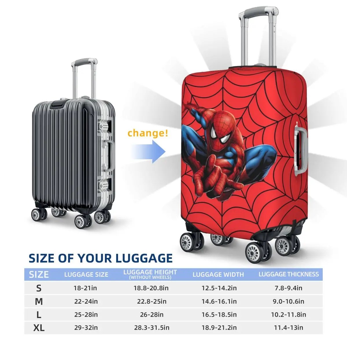 Spider Man Spider-Man Travel Luggage Cover Fashion Suitcase Protector Washable Baggage Covers Fits 18-32 Inch Luggage