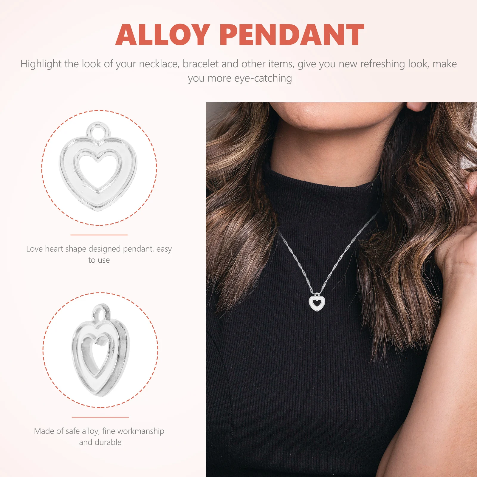 100 قطع القلب سحر الجوف قلادة مجوهرات الحرف اكسسوارات ل قلادة سوار صنع المعلقات سبيكة diy سحر القلب #4