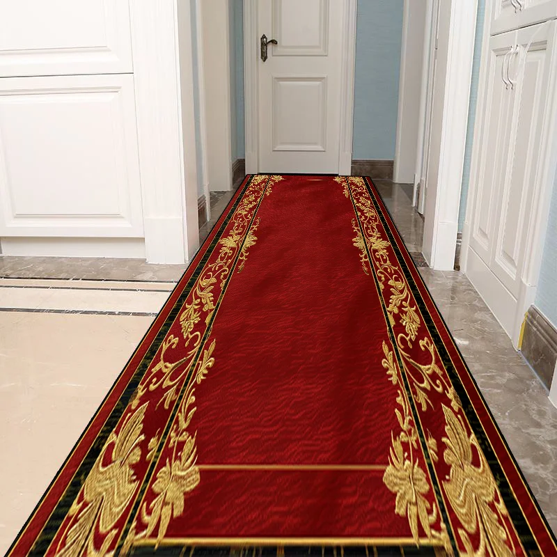 Luxury Red Golden Corridor Carpet Chinese Style Home Runner Carpets Hotel Lobby Aisle Hallway Rugs Room Decor Bedside Floor Mat