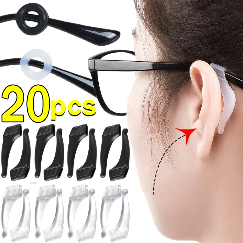 20pcs Silicone Clear Antiskid Ear Hooks Glasses Eyewear Retainer Holders Anti Falling Earbuds Sunglasses Frame Sleeve Fasteners