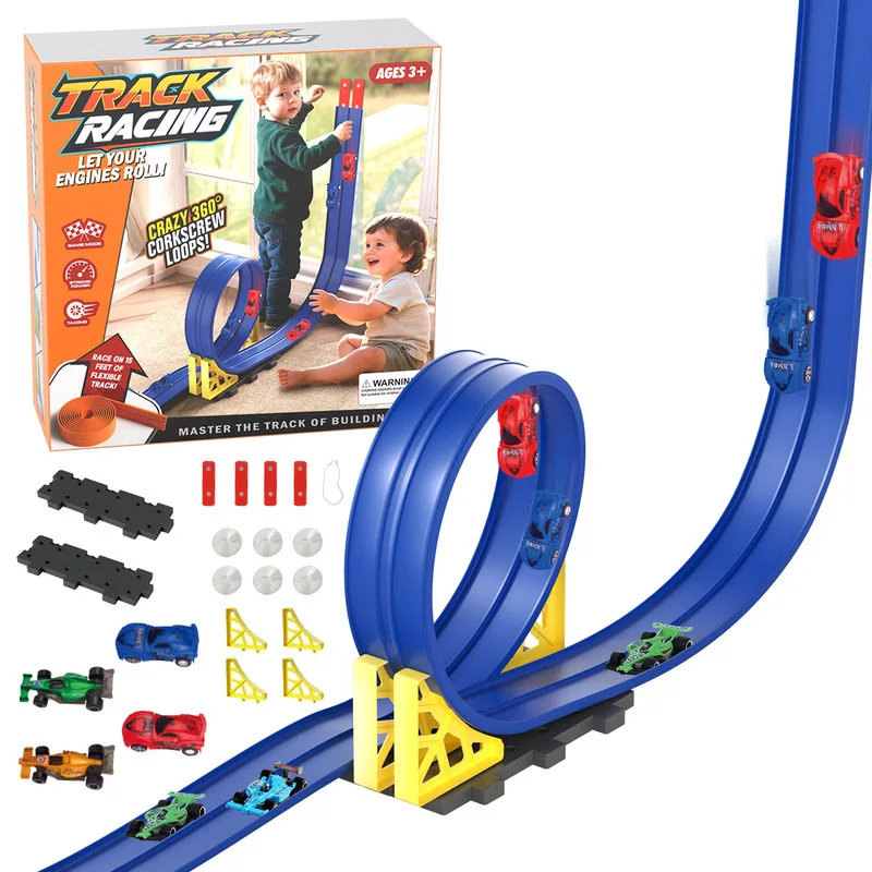 Pista de carreras Flexible para niños, juguetes Diy, rampa de coche de carreras de doble vía, Compatible con coches 1/64, portátil, enrollable, regalo de Navidad para niño