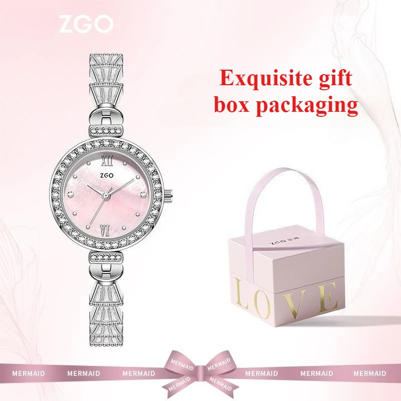 ZGO Mermaid Quartz Watch, Ins Rhinestone Scale Fritillary Dial Waterproof Watches