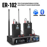 ER-102 Sistema de monitorización intrauditiva inalámbrico de escenario de grado profesional UHF con Bluetooth 5,0 para escenario, banda, baterista, conciertos pequeños