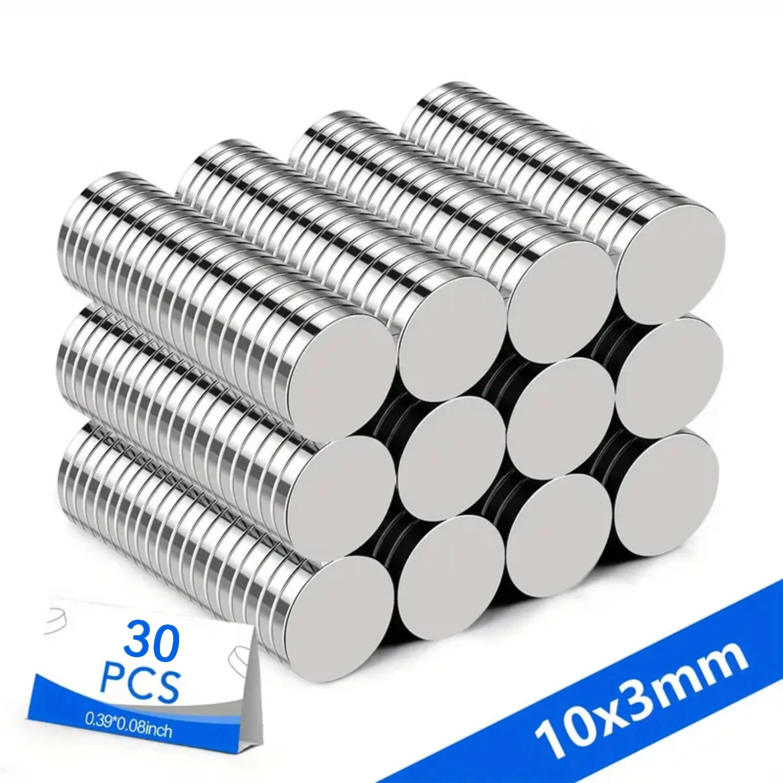 30 Piece 10x3mm Strong Round Magnets for Fridge, DIY, Building, Scientific, Craft, Education