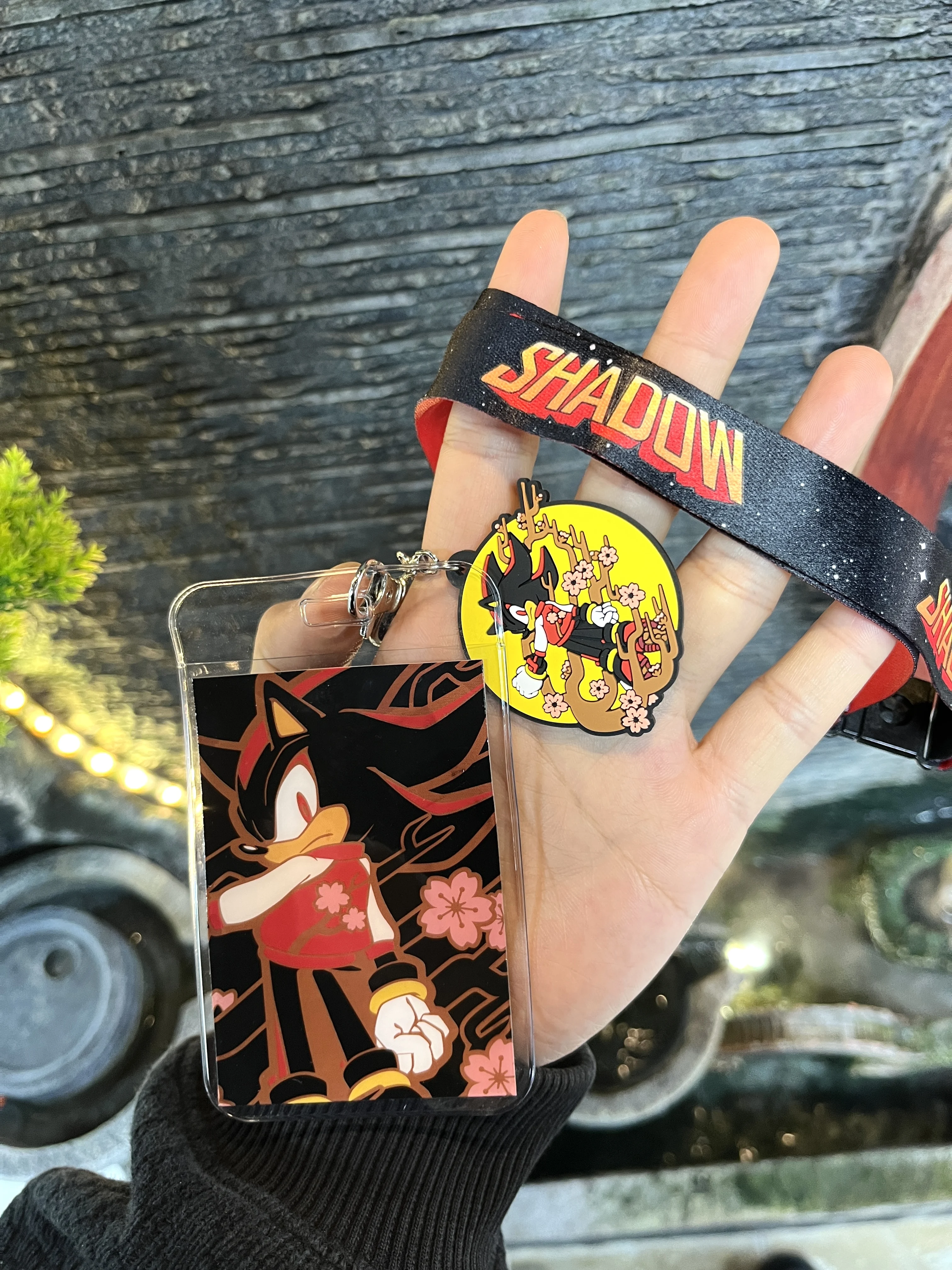 Hedgehog Lanyard ID Card Holder with Cherry Blossom Charm Pendant Anime Style Accessory For School & Work,Shadow Style Lanyard