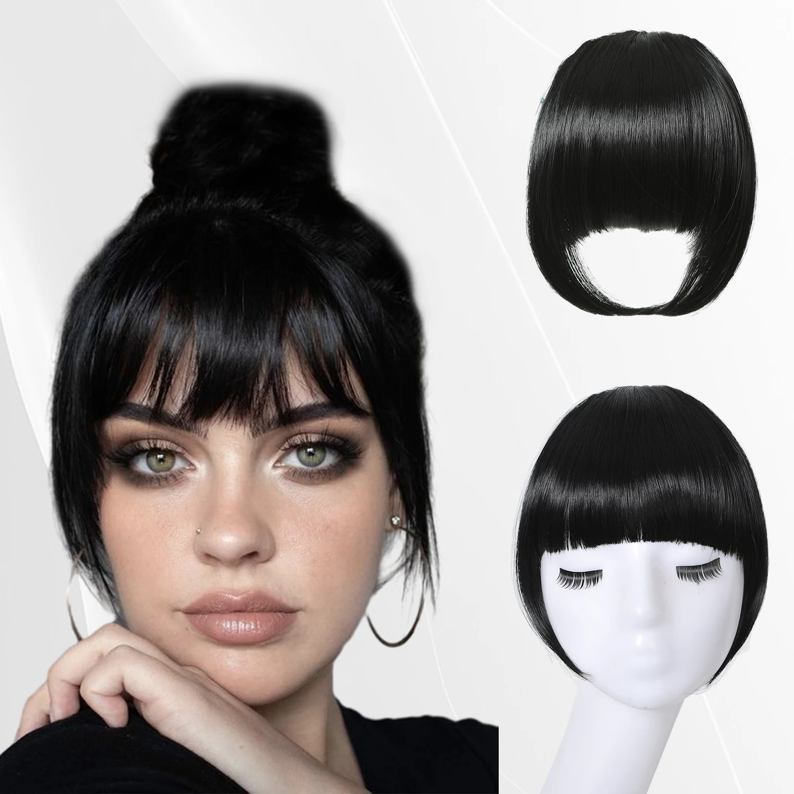 Clip in Bangs Black Bangs Synthetic Fringe with Temples Hairpieces for Women Clip on Natural Hair Extensions Daily Party Fringe