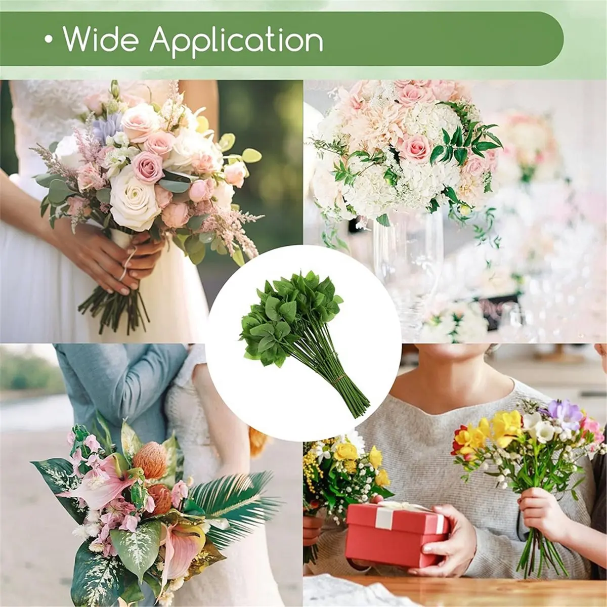 Floral Wire Stem with Leaves Rose-Stems with-Leaf Artificial-Rose-Floral-Wire Stems Arrangement,DIY Craft Bouquet Making