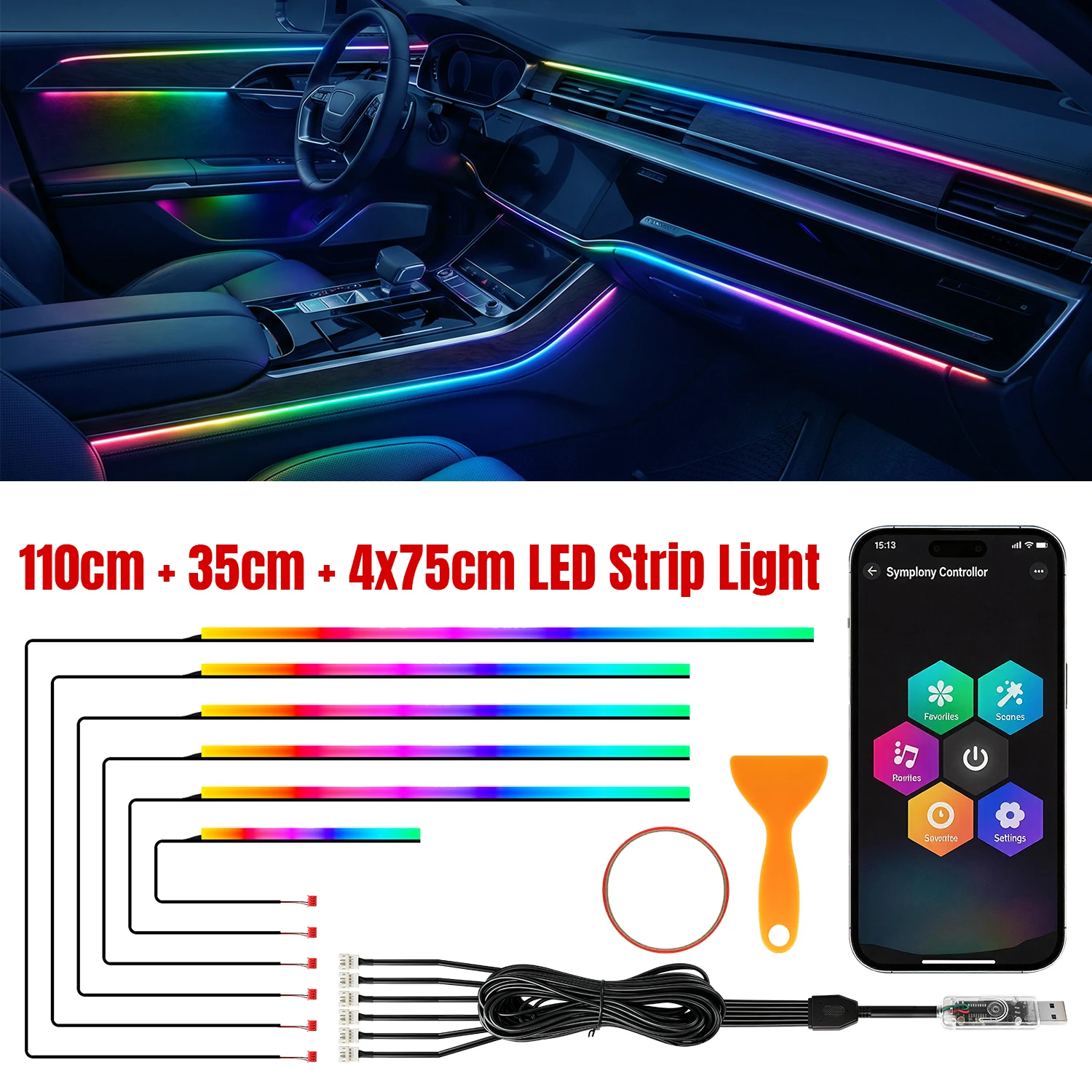 Led Ambient Interior Car Lights App Control - Kit Pencahayaan Ambient LED Interior Mobil