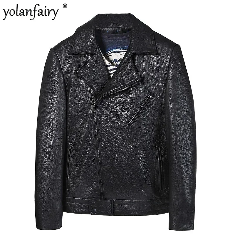 

Autumn New Genuine Leather Coat Men's Sheepskin Jacket Short Lapel Motorcycle Mens Leather Jacket Male Clothes Jaquetas FCY5325