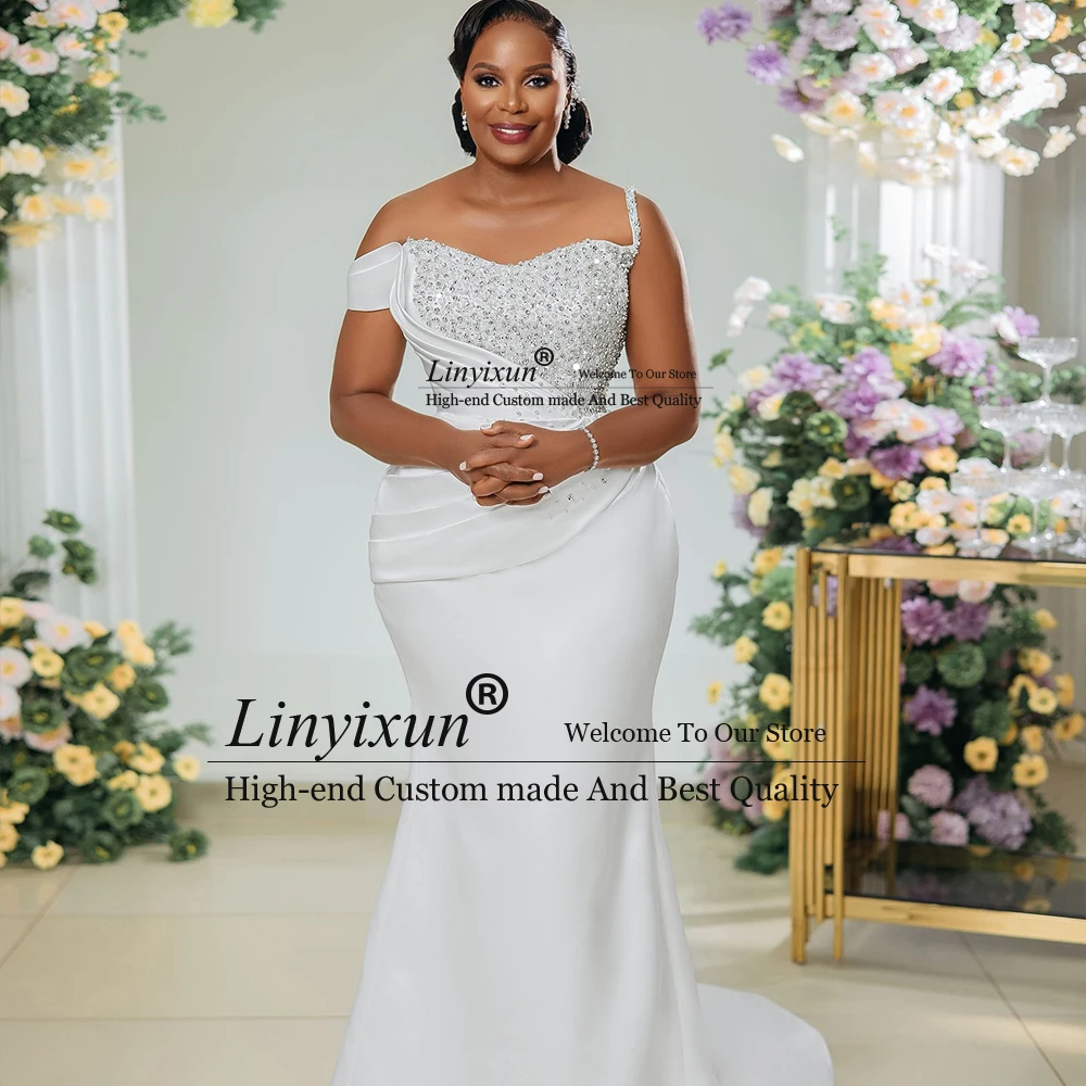 

Elegant Diamond Wedding Dresses 2025 One Shoulder Sleeveless Mermaid Bridal Gown Customized Court Train vestido de novia gótico