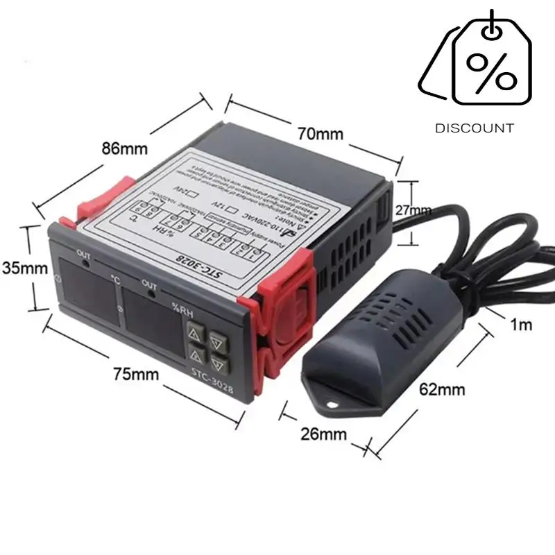 ABMF-STC-3028 Цифровой термостат Термометр Гигрометр Контроллер температуры и влажности Регулятор 12 В