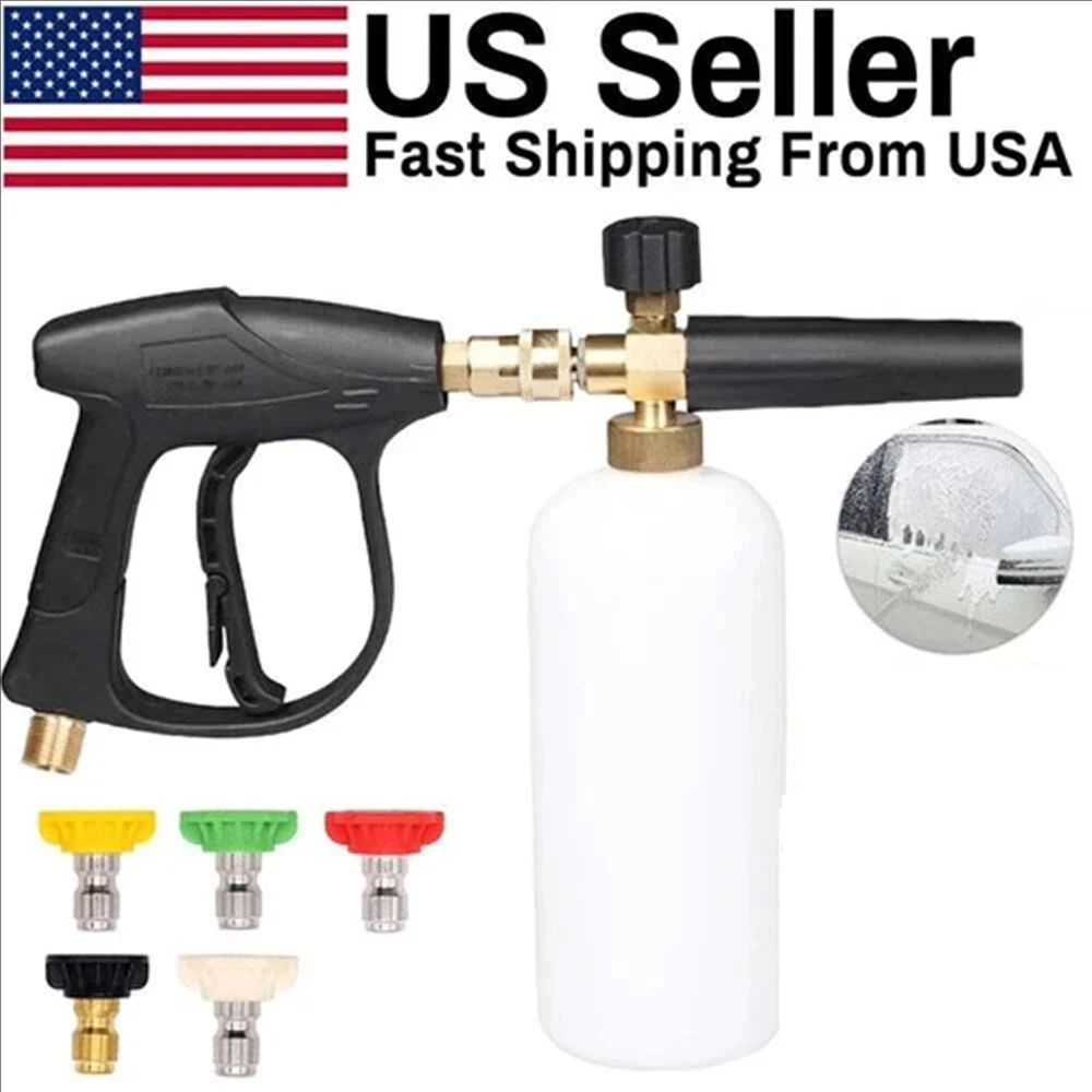 High Pressure Washer Gun+Snow Foam Cannon Set Aluminum Material Spray Gun PA Foam Pot Garden Household Car Washing Tools With 1/4