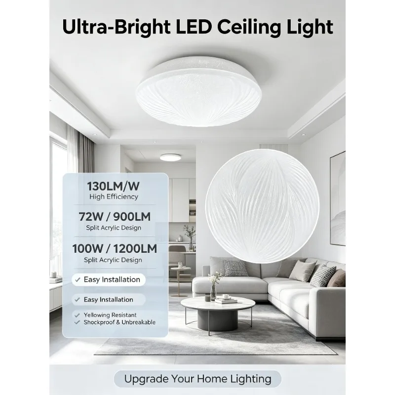 Modern Led Ceiling Light Round Fixture With Wavy Texture And Sparkle Finish For Living Room Bedroom Elegant Home Lighting Decor