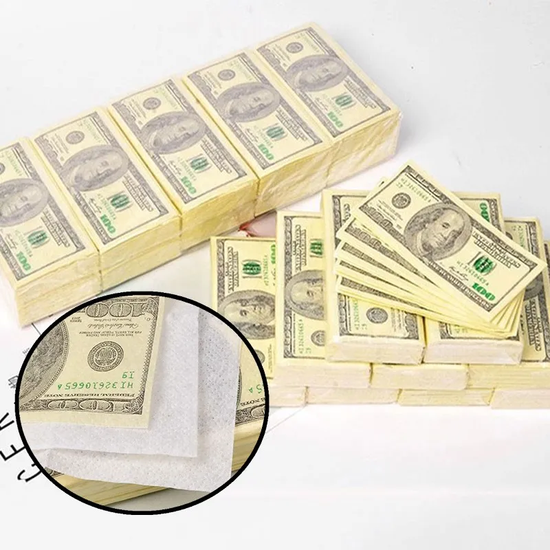 9 قطعة/المجموعة الإبداعية مضحك 100 دولار المال المطبوعة المناديل الورقية سميكة المرحاض حمام جيب الأنسجة أوراق لوازم الحفلات المنزلية