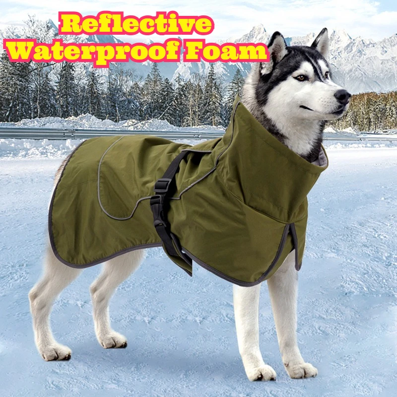 

Waterproof Reflective Fleece Lined Dog Coat Thickened Warm Padded Jacket Winter Pet Apparel Cold Weather Outdoor Clothes Large