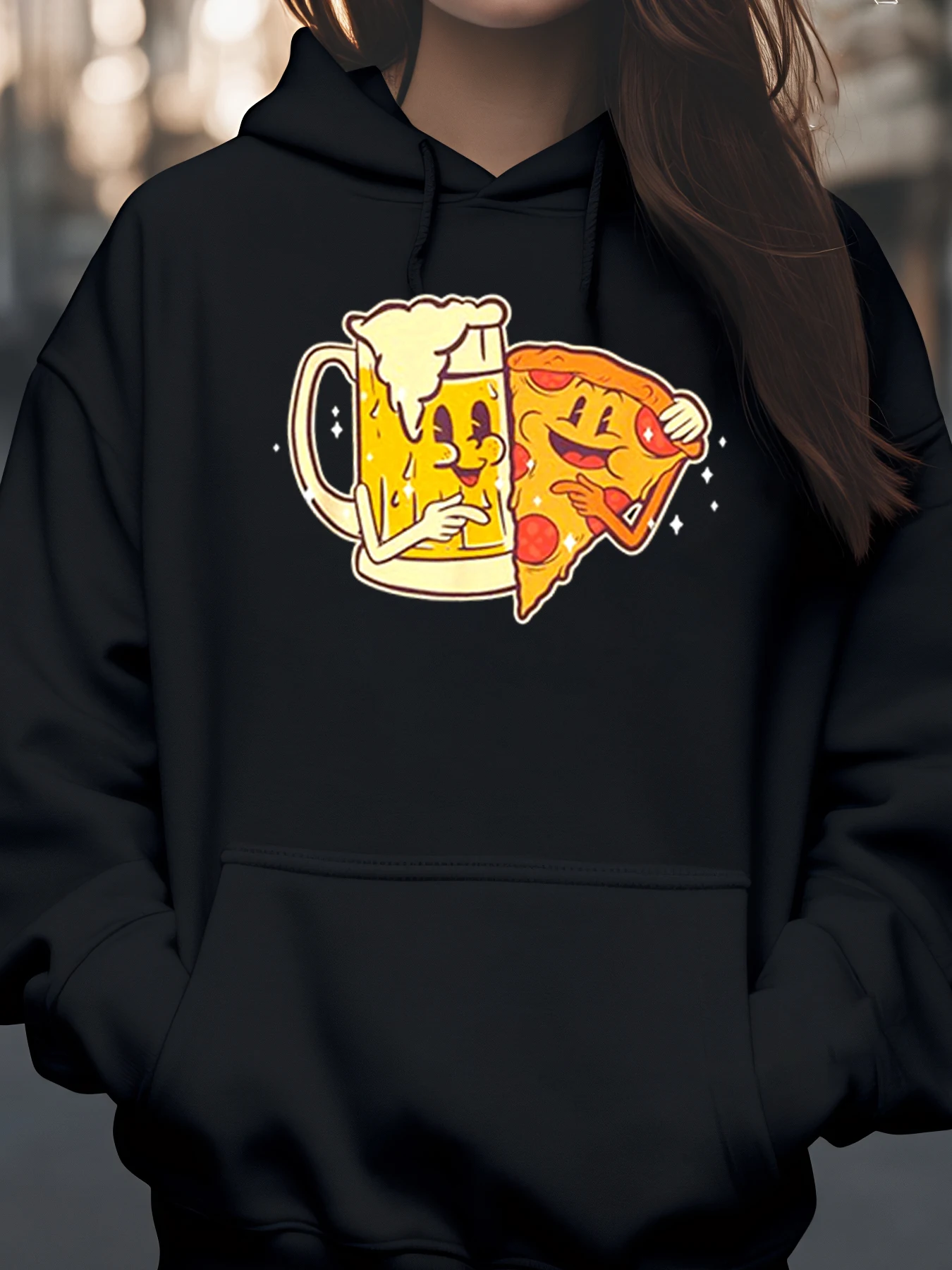 

Толстовка с принтом пиццы и пива, праздничная одежда на Хэллоуин, повседневная толстовка унисекс