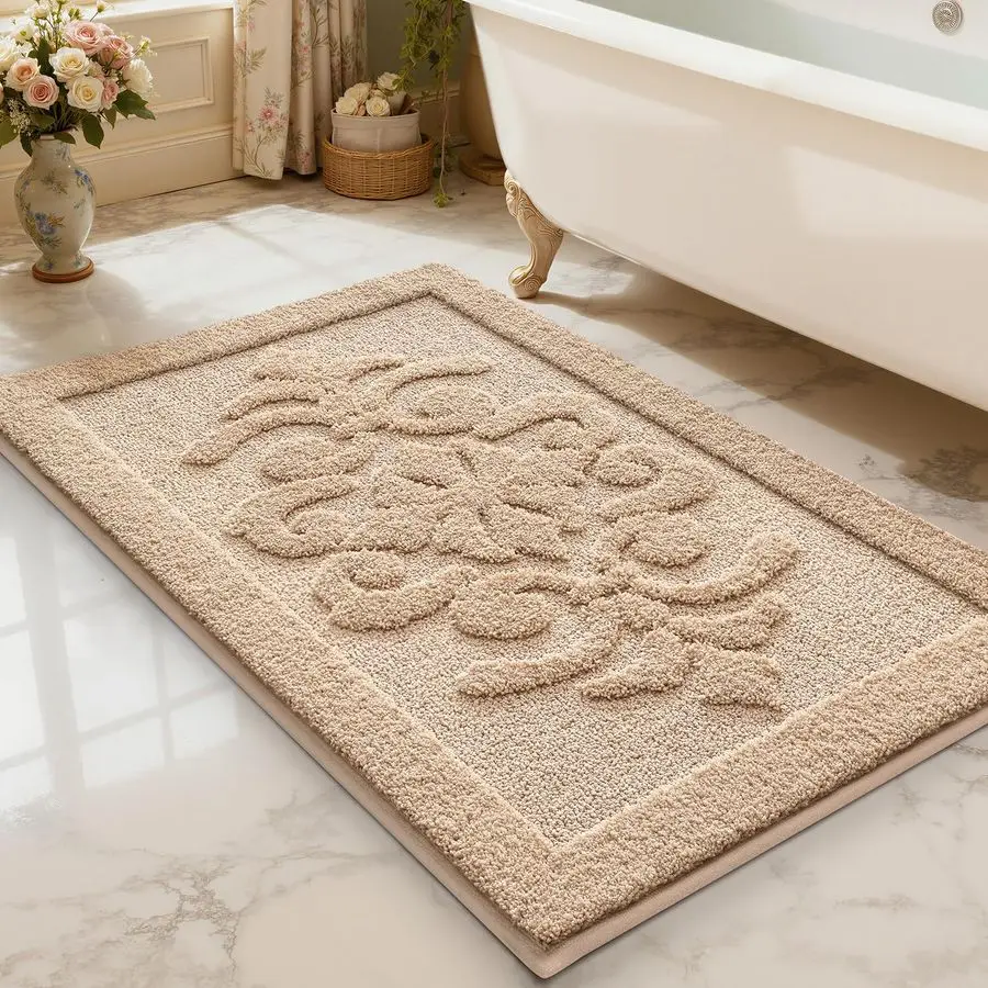 

Ультравпитывающий коврик для ванной комнаты, нескользящая резиновая подложка, коврик для ванной, который можно стирать в машине, мягкая микрофибра премиум-класса, элегантный роскошный коврик для ванной