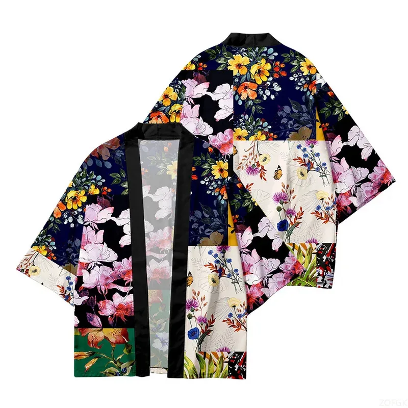 

Japanese Kimono Street Wear Men and Women Open Collar Harajuku Traditional Clothing Summer Beach Kimono