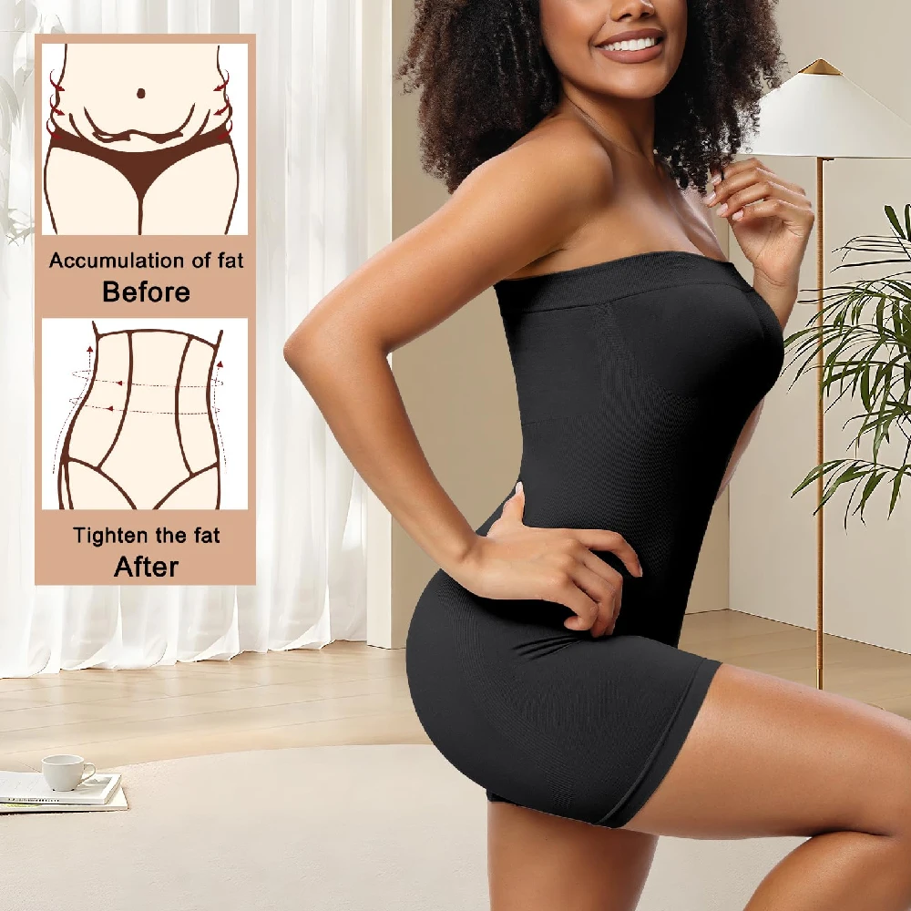 1PCS Tummy Control Butt Lifter Shapewear Bodysuit, Strapless Seamless Mid Thigh Jumpsuit, Waist Shaping Body Shaper for Women