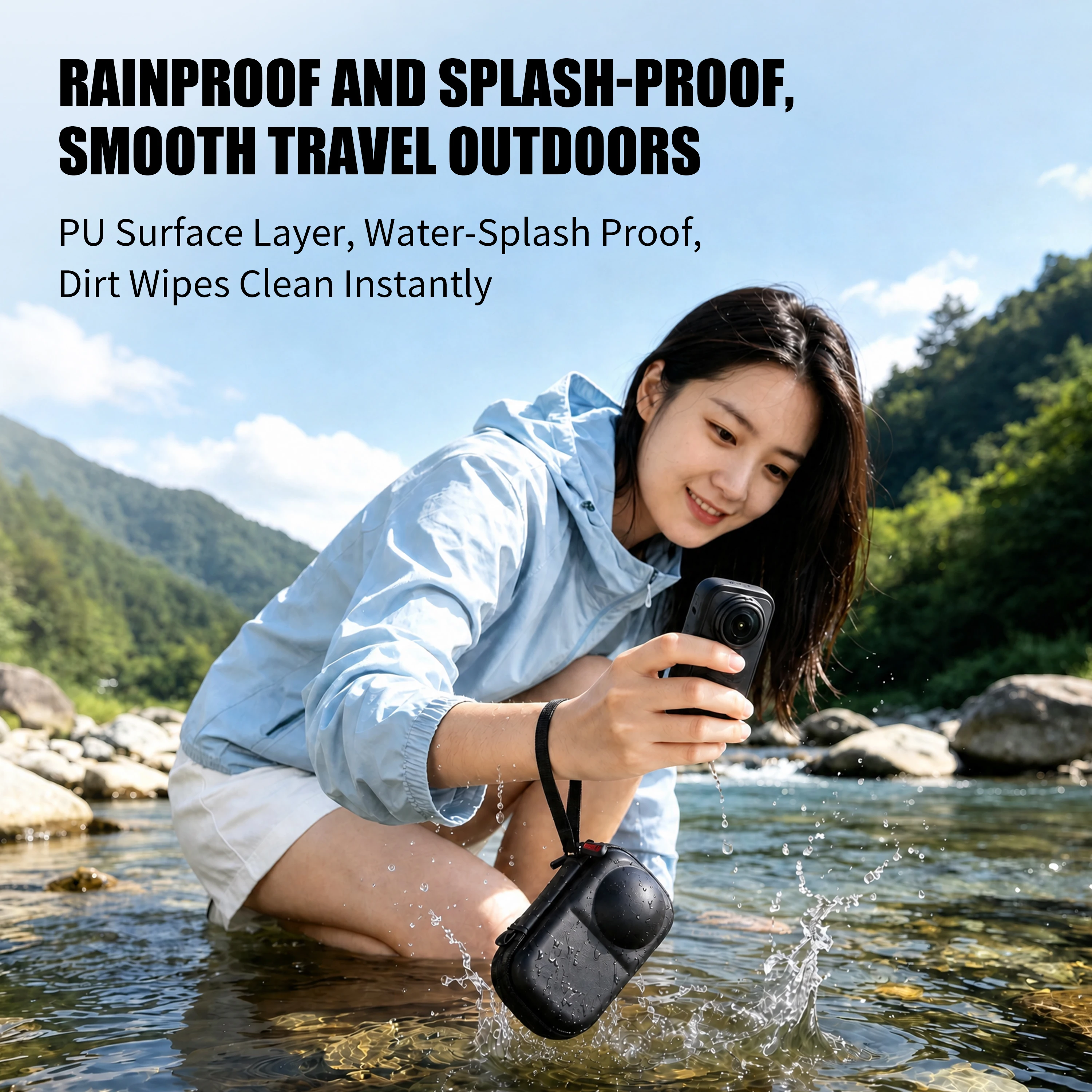 Hard PU Carrying Case for Insta360 X6 Waterproof Protective Storage Bag Mini Case with Carabiner Travel Panoramic Camera Box