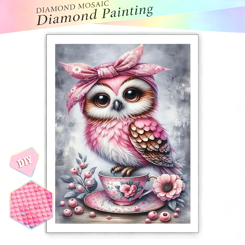EverShine 5D Diamantmalerei Eule Tier DIY Stickerei Blume Beere Vollquadrat Rundes Bohrmosaik Teetasse Heimdekoration Geschenk