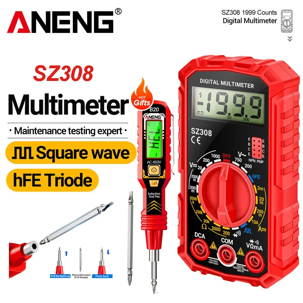 

ANENG SZ308 Digital Multimeter AC/DC Current Meter Voltage Resistance Meter Electrician LCD Backlight Ohm Square Wave Test