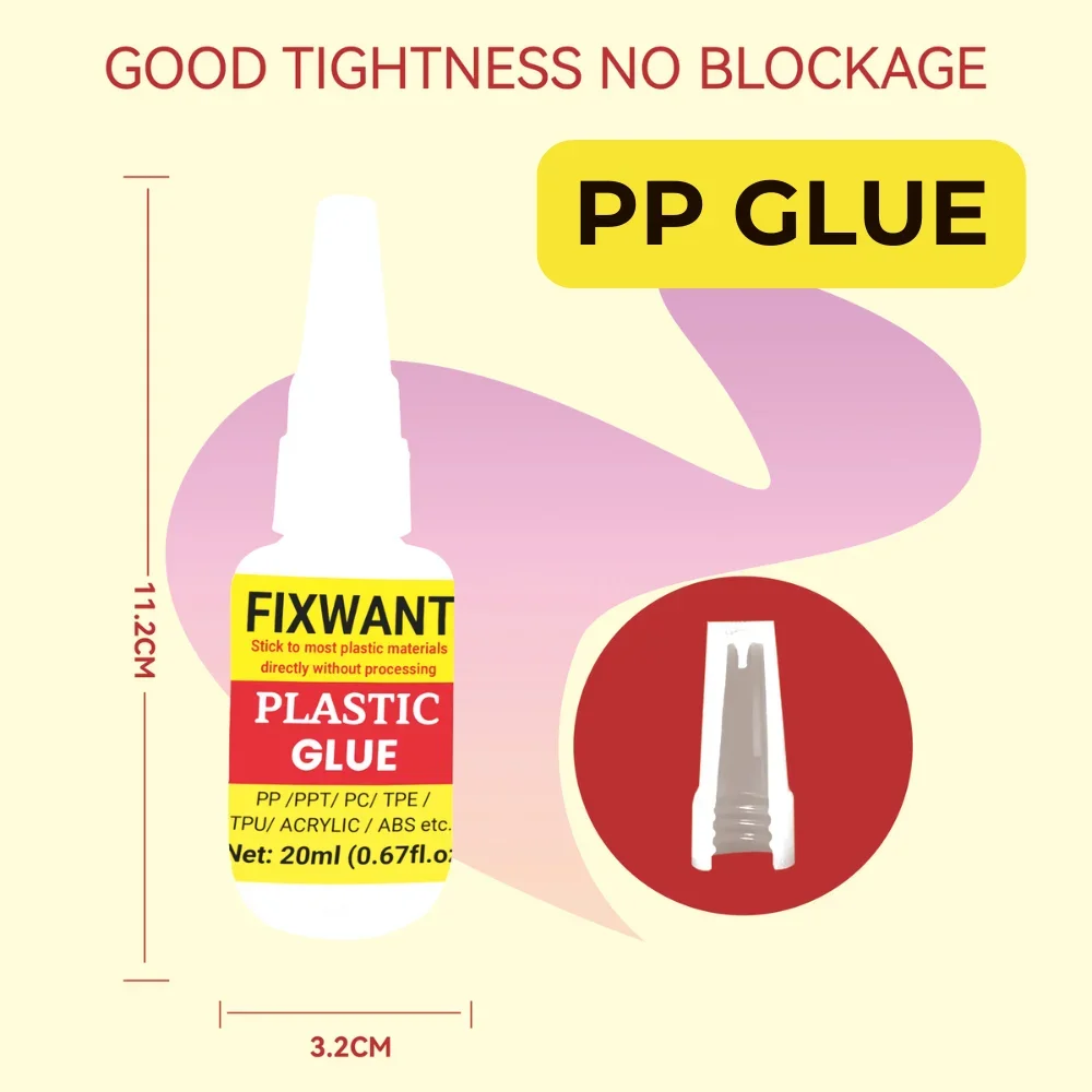 FIXWANT lem PP 20ML PE EVA POM PU plastik kulit tahan air lem lembut Polipropilena perekat PVC kuat