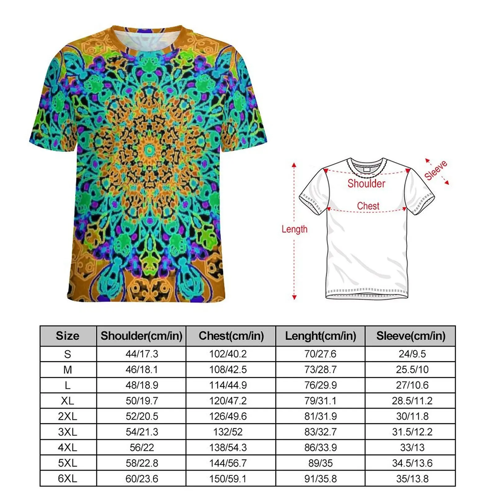 Neon Retro Mandala Pattern T Shirt For Men Graphic O Neck T Shirts Summer Harajuku Tops Short Sleeves Casual Plus Size Tee Shirt