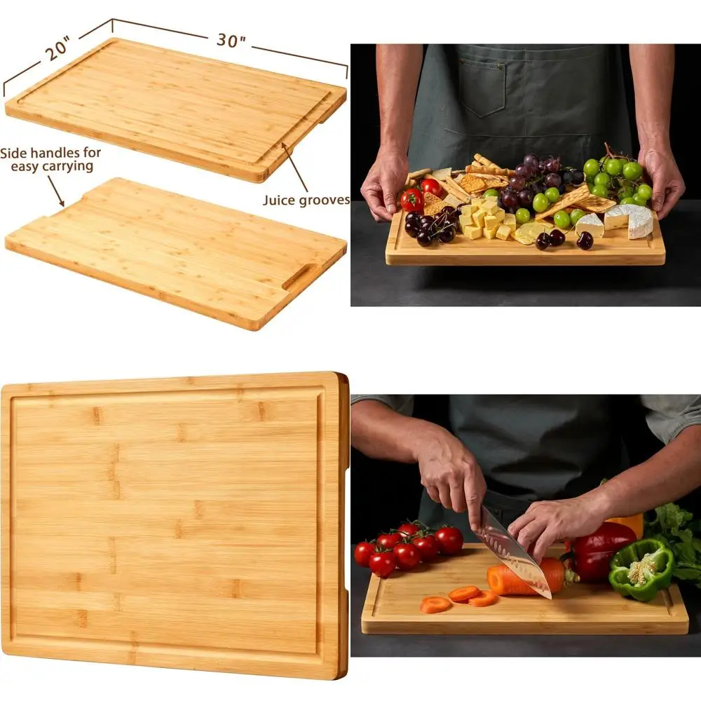 

Extra Large Bamboo Cutting Boards for Kitchen, Over Sink Noodle Boards, Charcuterie Cheese Serving Trays with Handles and Juice