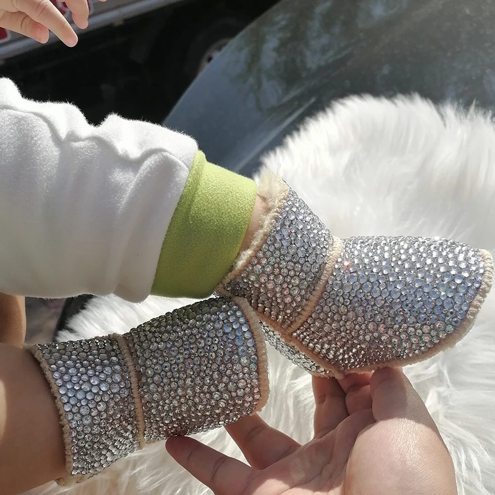 Handmade Bow Hairband Rhinestones Baby Girl Snow Boots Winter Shoes Comb First Walker Sparkle Bling Crystal Princess Shower Gift