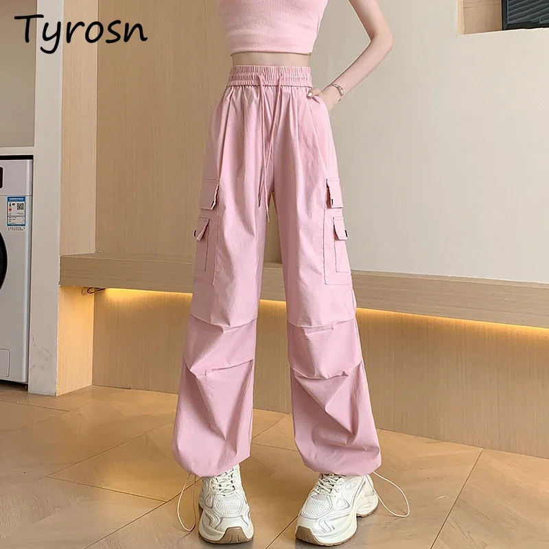 

Cargo Pants Women Quick Dry American Fashion Summer Thin Breathable New Cozy Leg-tie Pockets High Waist Casual Sports Trousers