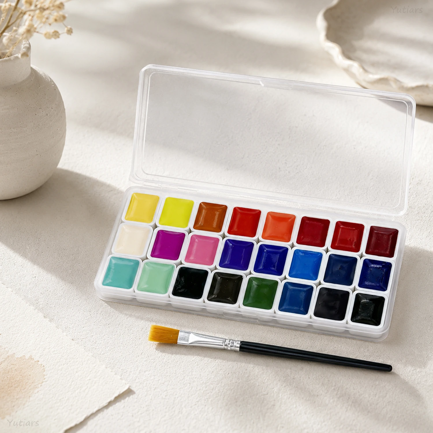 24 Color Solid Watercolor Paint Palette Set Water Activated Pigments for Painting Sketching Journaling Crafts Art Supplies