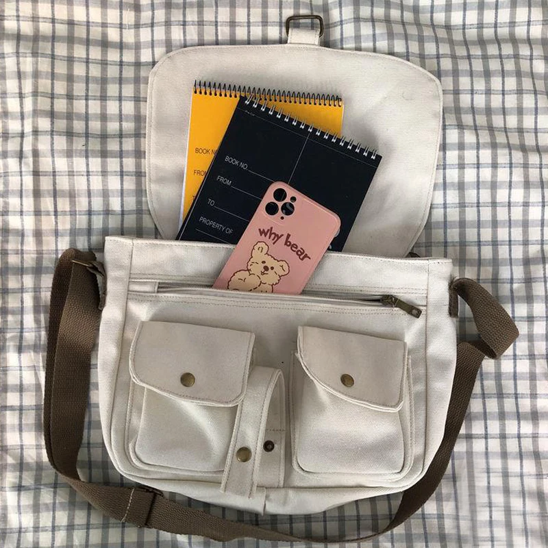 Top Canvas Bag Youth Ladies Messenger Bag Female Students Handbags Shoulder Bag Solid Color Letter Crossbody Bags for Women  Bag