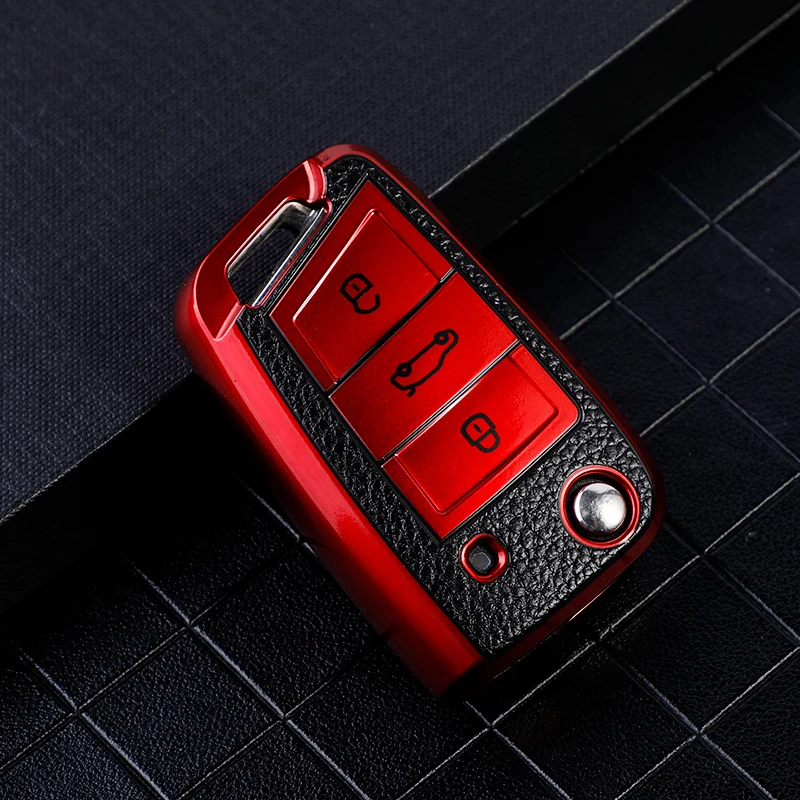 

Soft TPU Leather Car Key Case Cover for Volkswagen VW Golf 7 MK7 Tiguan Mk2 for Skoda Octavia A7 Kodiaq 2017 2018 2019