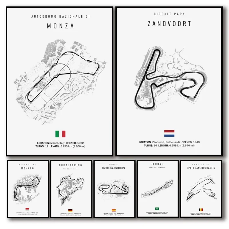 Classic Black and White Retro Wall Art, High-definition Racetrack Posters, Canvas Posters, and Home Decor Gifts - Frameless
