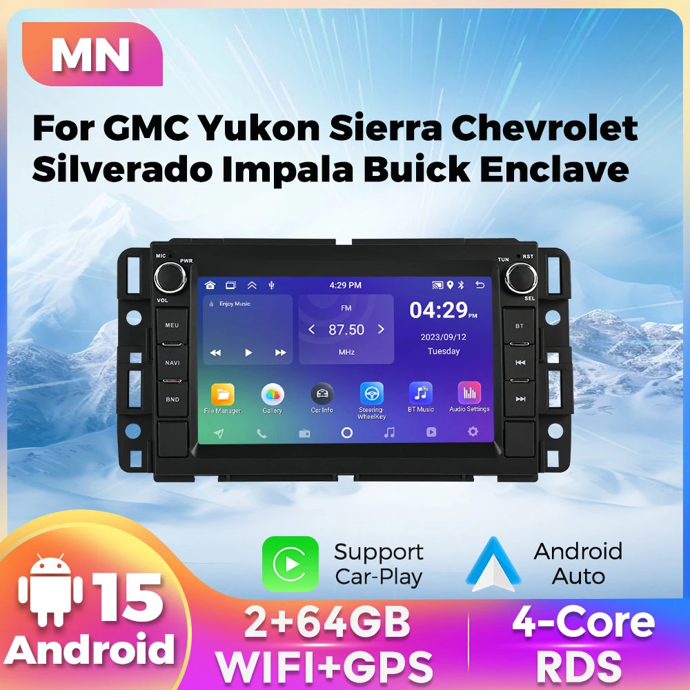 7-Zoll-Autoradio Android 15 für GMC Yukon Sierra Chevrolet Silverado Impala Buick Enclave Chevy Carplay GPS Multimedia FM Player