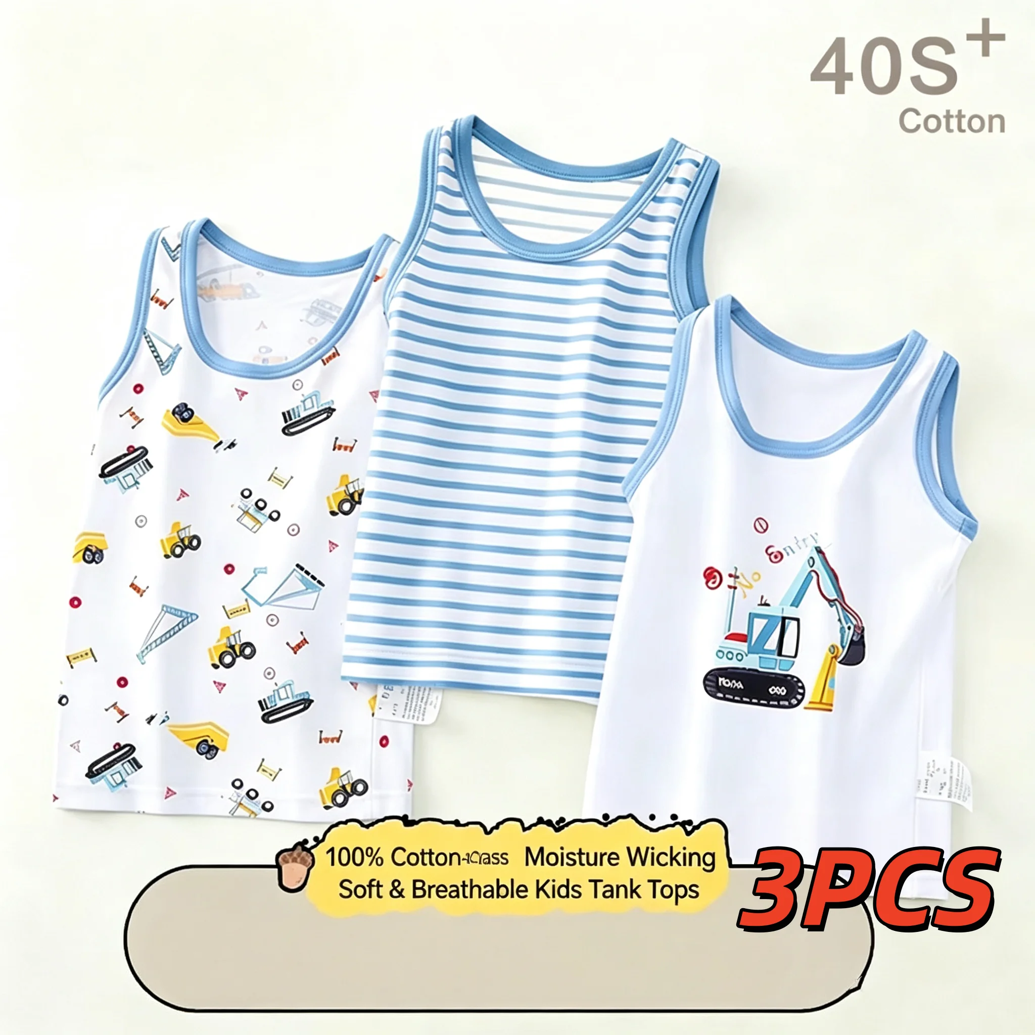 1/3 Stück Jungen-Unterwäsche mit Aufdruck, Kinder-Sommer-Tops, einfarbige Tanktops für Jungen, Baumwoll-T-Shirts, ärmellos, 3 bis 13 Jahre