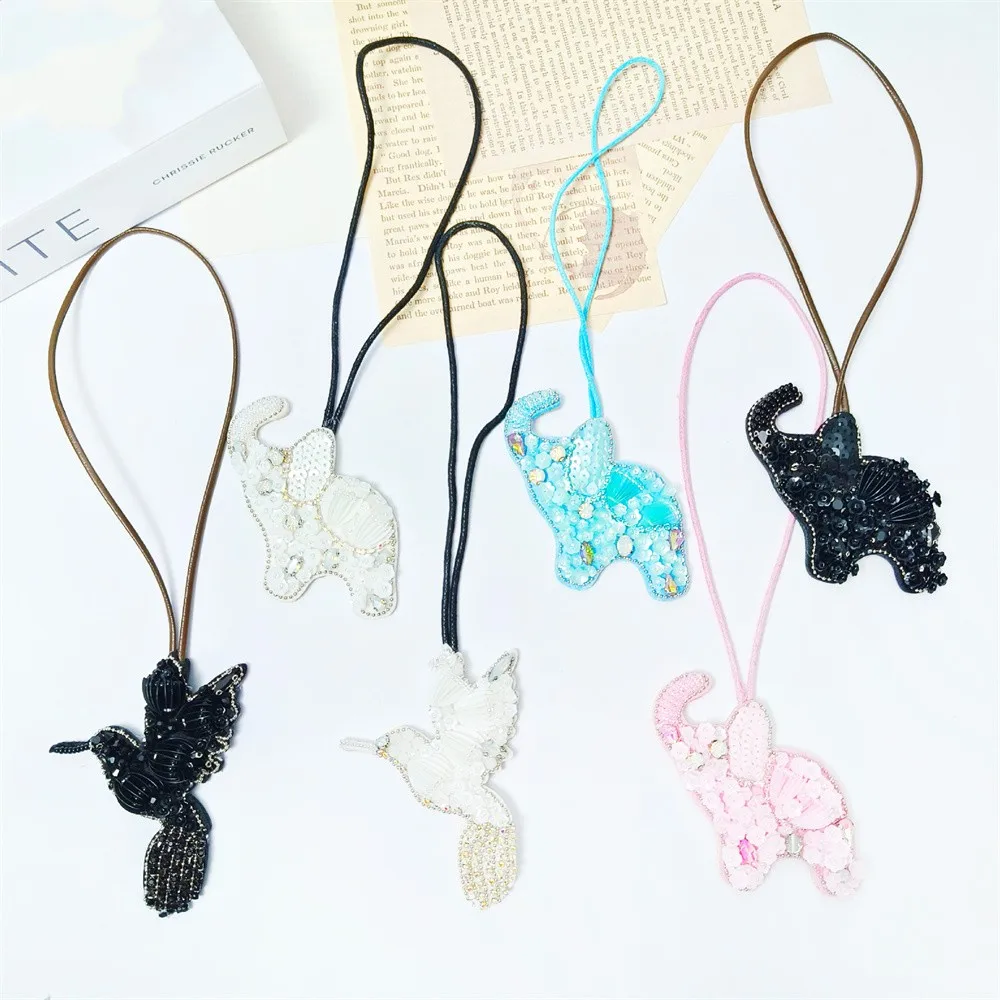 3D Rhinestone Beaded Flowers Coconut Trees Keychains Hanging Rope Stickers DIY Bag Lanyard Clothing Accessories Applique Patch - view 3