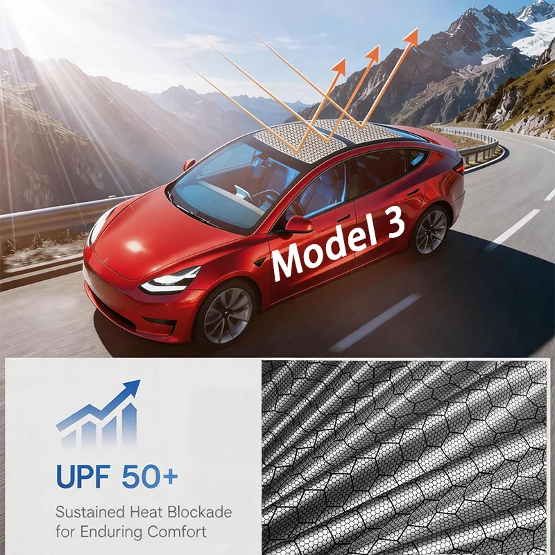 Summer Essential Graphene Sunroof Sunshade Curtain for Tesla Model 3 2017-2026, Rapid Cooling, Heat-Insulating Roof Sunshade, Uv Protection, Model 3 Highland